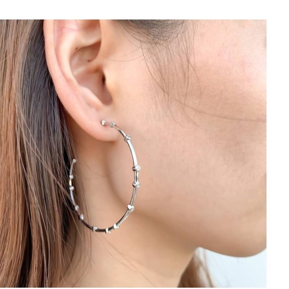 NEW Maya J NYC CZ Studded Gold 2” Hoop Earrings 14kt Gold Overlay - Picture 3 of 3